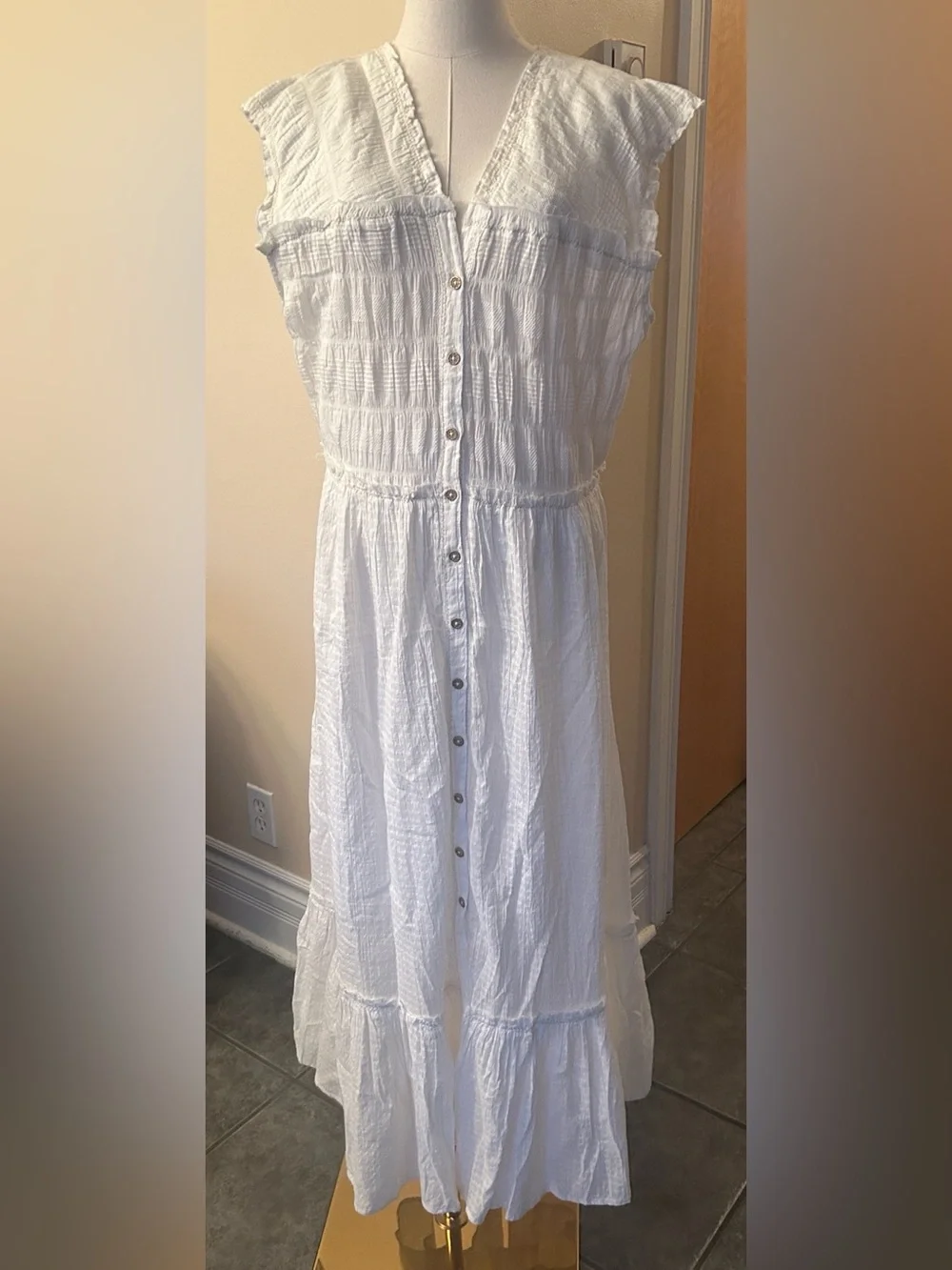 FREE PEOPLE Desert Dazed Dress /White Button-Front Maxi Dress size extra large - Picture 11 of 15